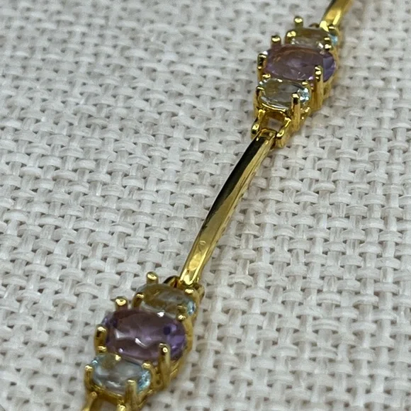 Vintage Gold-Over-Sterling Purple Gemstone Bracelet - 7” Stamped OBJ 925 - Picture 13 of 17